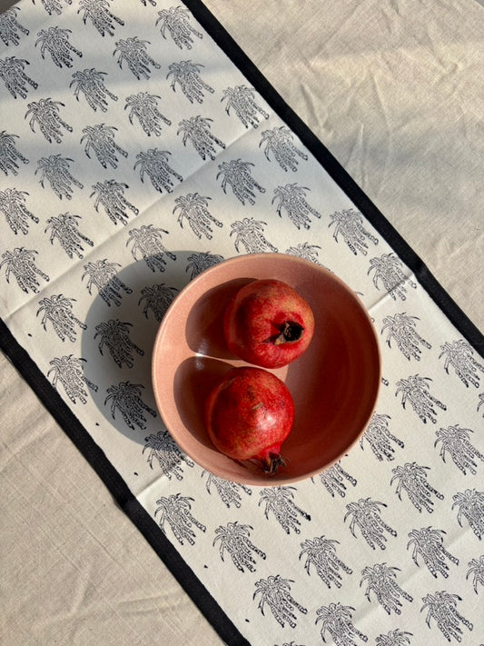 Monochrome Hand Block Printed Table Runner | Black & Off-White