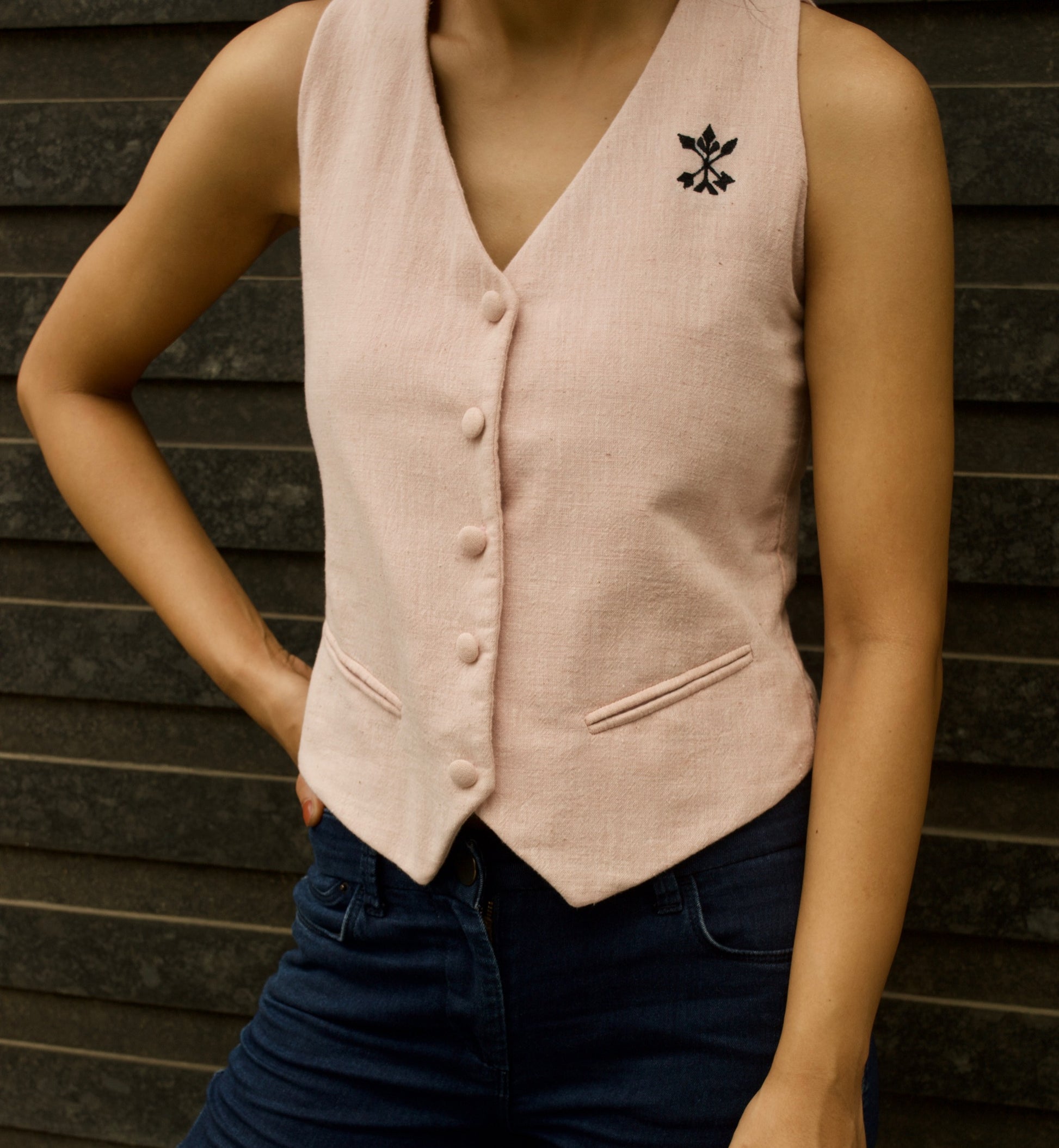 Pink cotton waistcoat for women