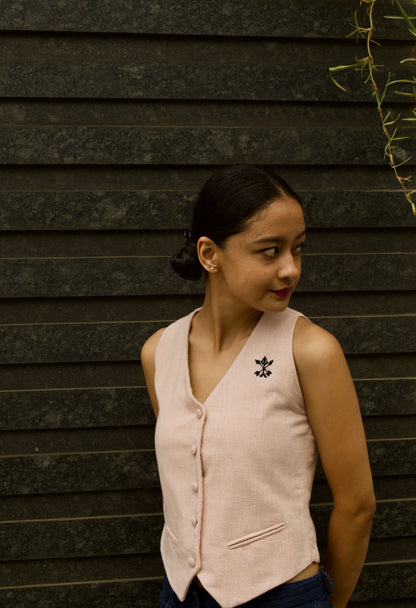 Pink cotton waistcoat for women