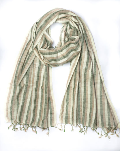 Leisure Peace Silk Scarf | Brown & green stripes