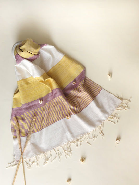 Ahimsa Silk Scarf in yellow & pink stripes