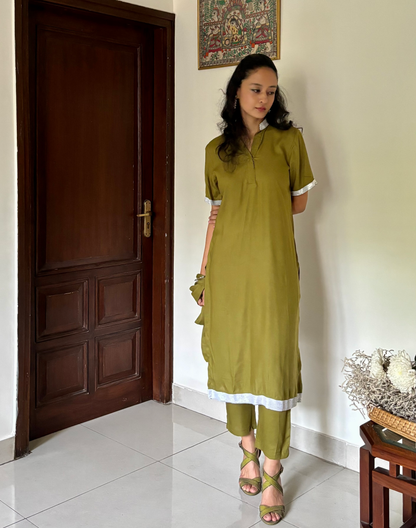 Olive Green Long Kurta Set