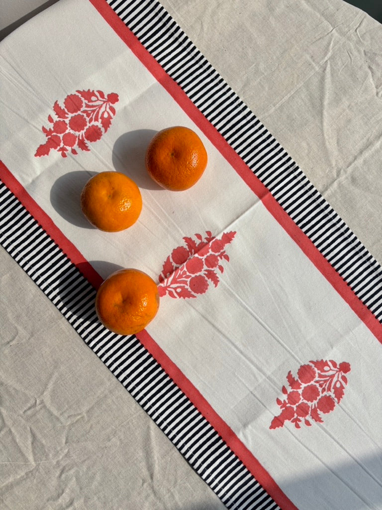 Hand Block Printed Table Runner | Pink & Black
