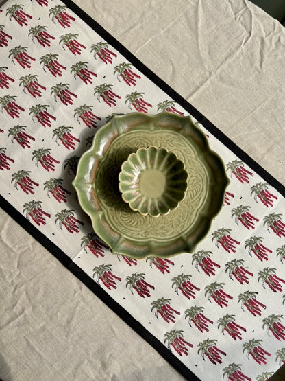 A Splash of Red Hand Block Printed Table Runner | Black, Red &amp; Off-White