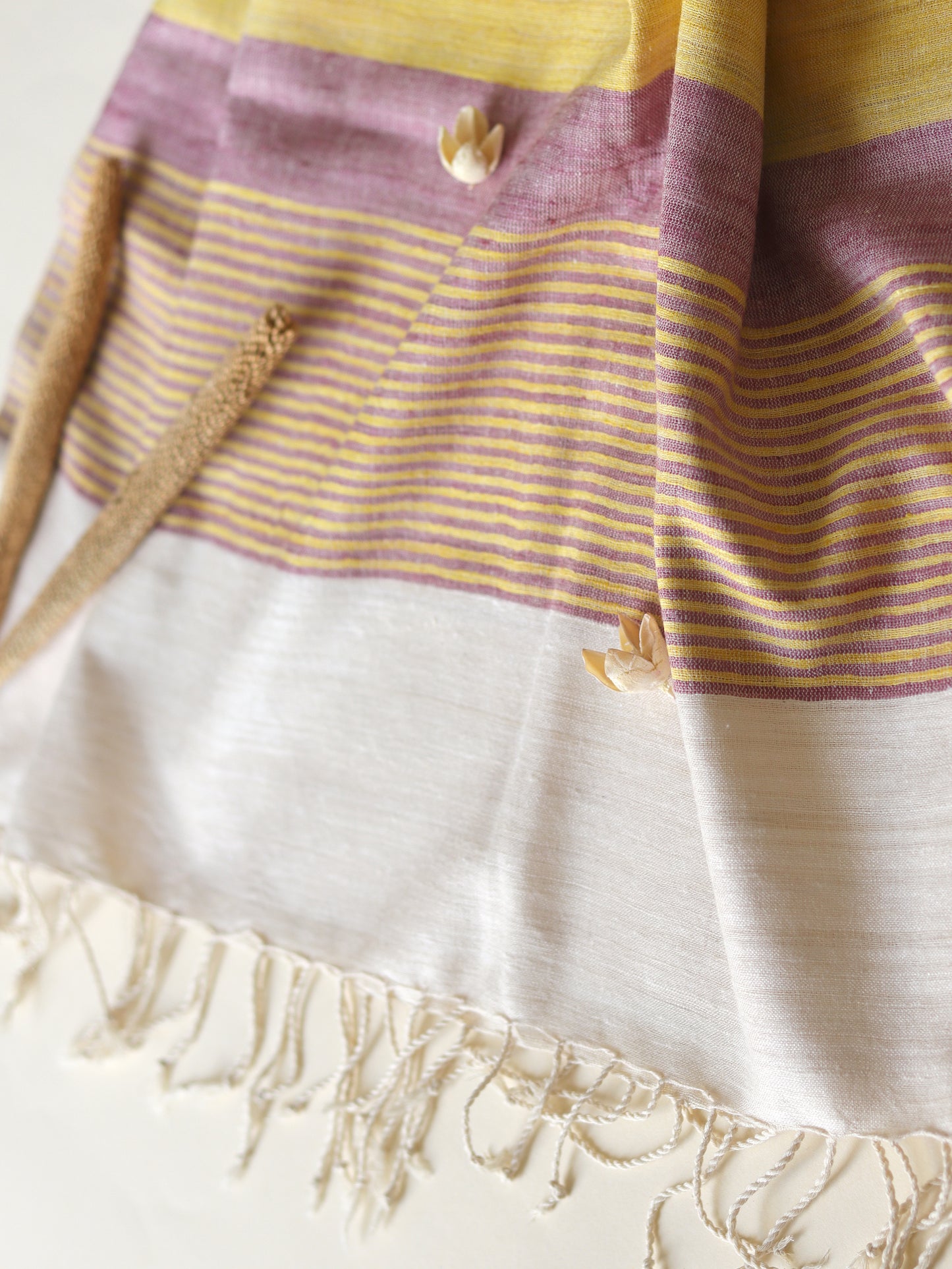 Ahimsa Silk Scarf in yellow & pink stripes