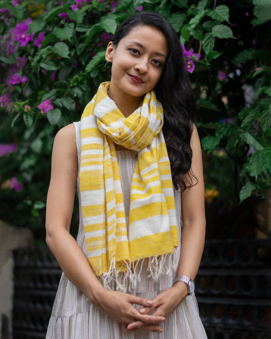 Peace Silk Scarf in yellow stripes