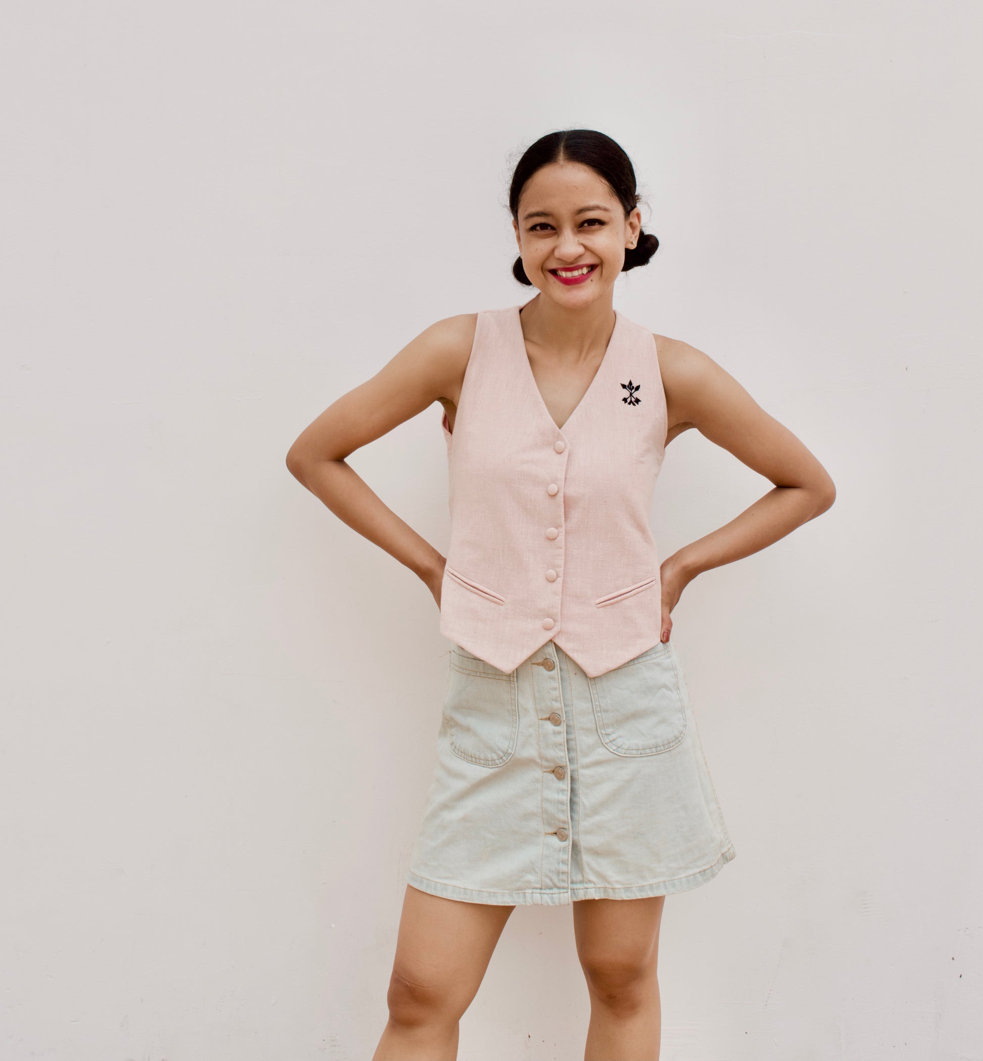Pink cotton waistcoat for women
