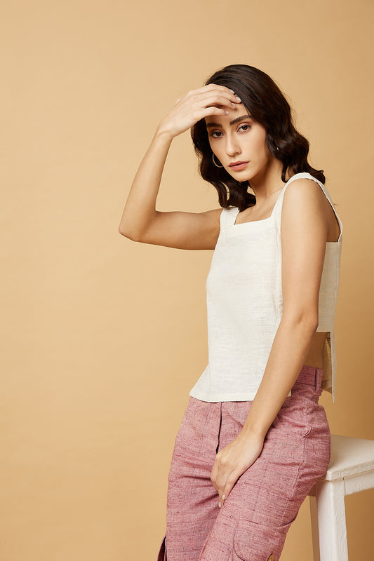 Sleeveless top with panelled sides in white