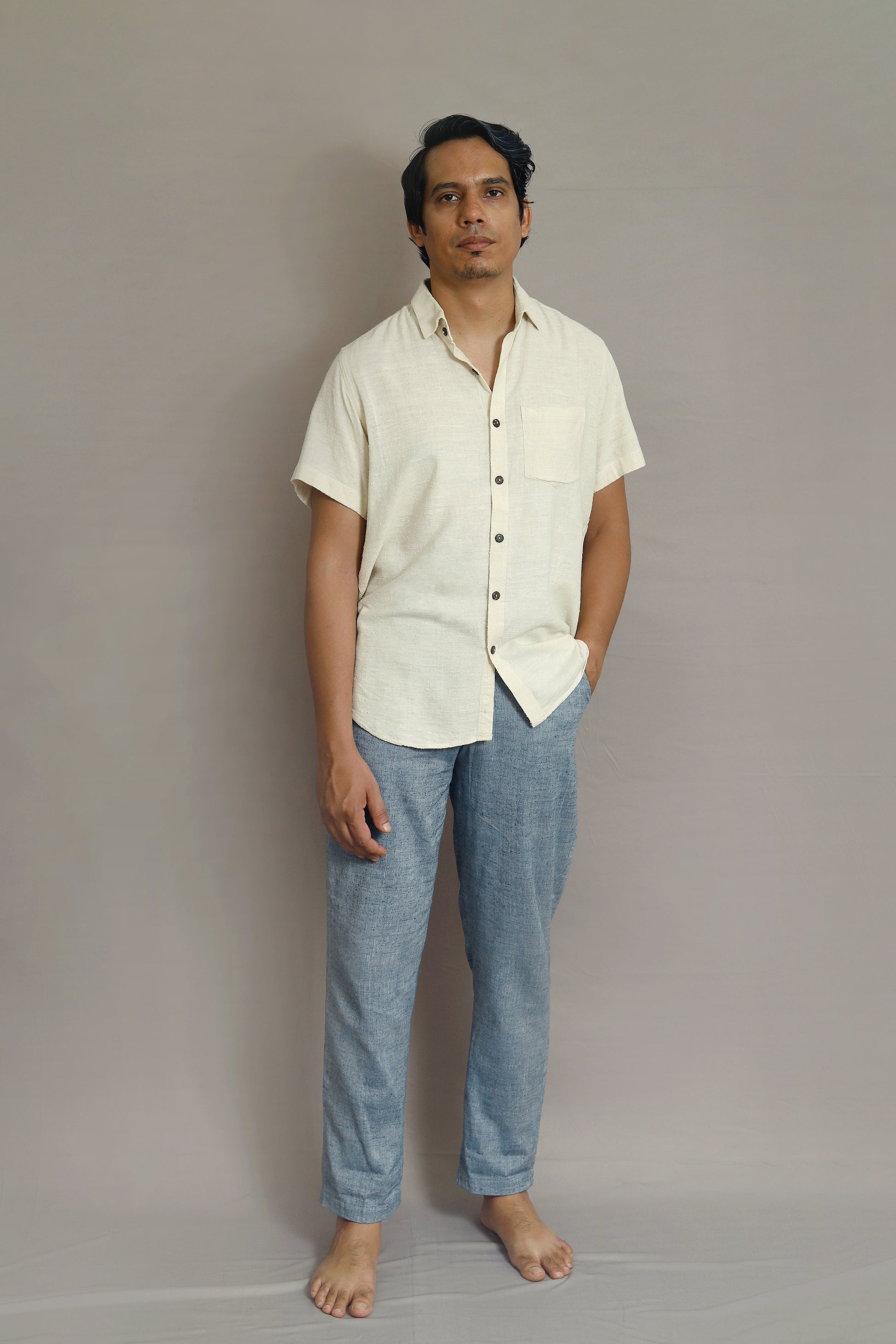 Half sleeved shirt in ivory for Men