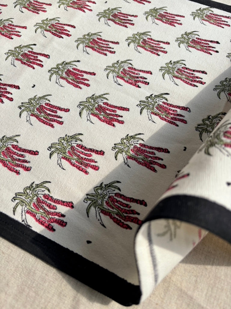 A Splash of Red Hand Block Printed Table Runner | Black, Red &amp; Off-White