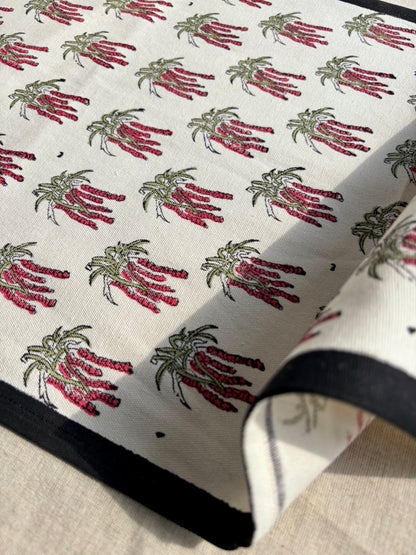 A Splash of Red Hand Block Printed Table Runner | Black, Red &amp; Off-White