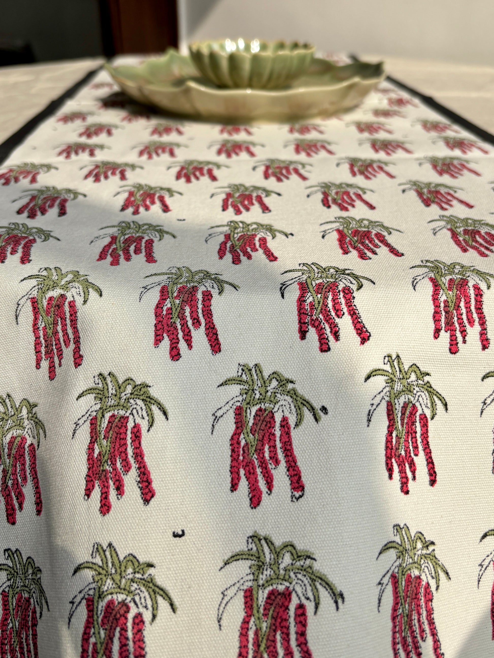 A Splash of Red Hand Block Printed Table Runner | Black, Red &amp; Off-White