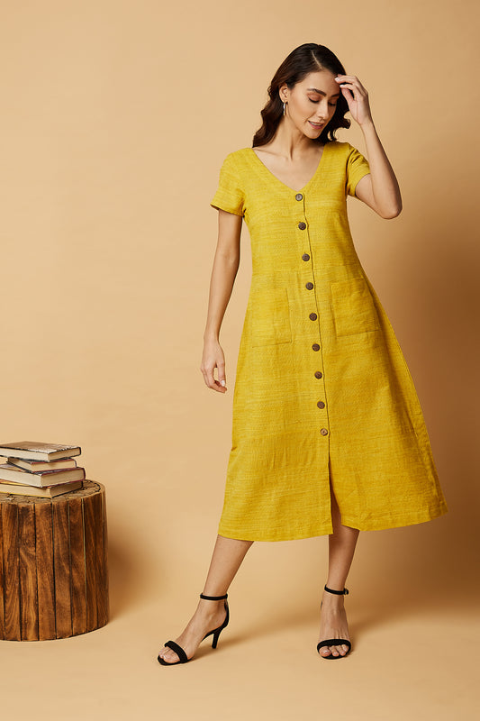 Open front midi dress in yellow