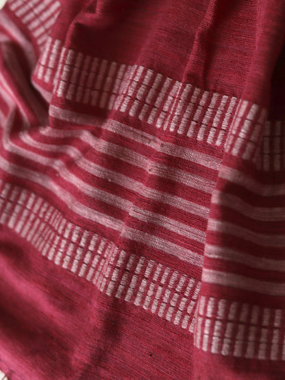 Ahimsa Silk Scarf in red with pink border