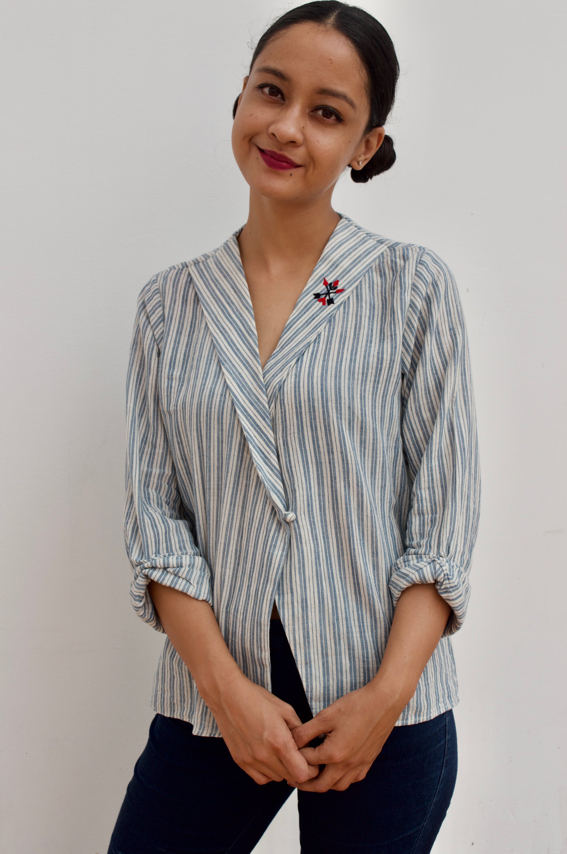Asymmetrical shirt in blue for women