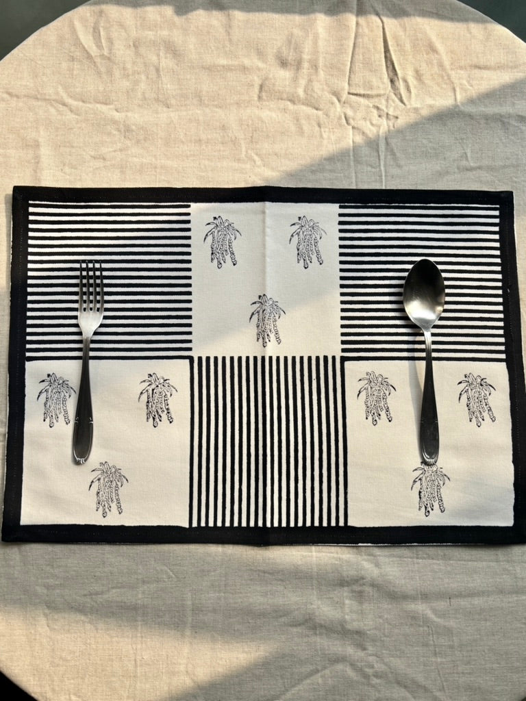 Dining Table Placemats | Set of 2 | Black & Off-White