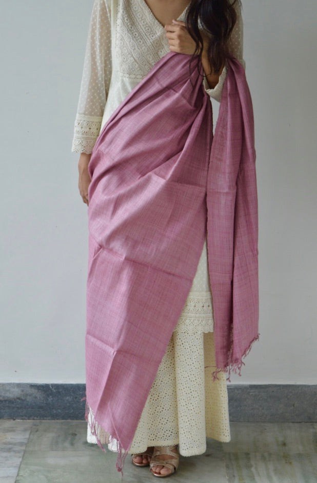 Naturally dyed pink Eri silk scarf