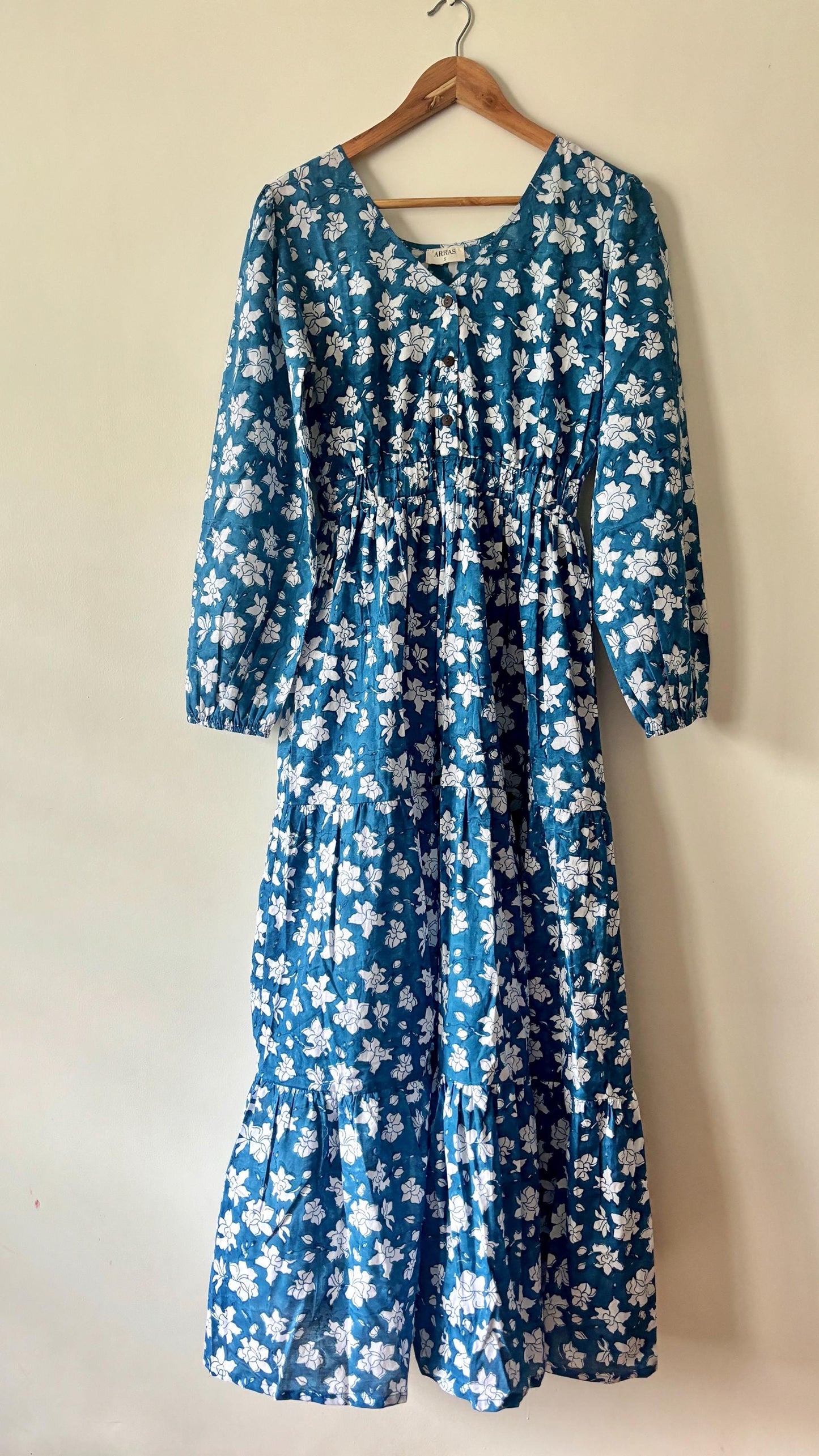 Blue floral long dress with long sleeves